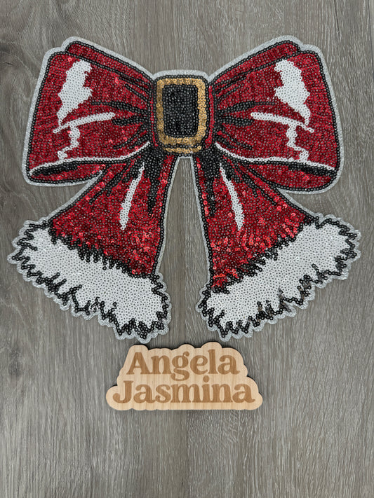 Santa Belt Bow Sequin Patch