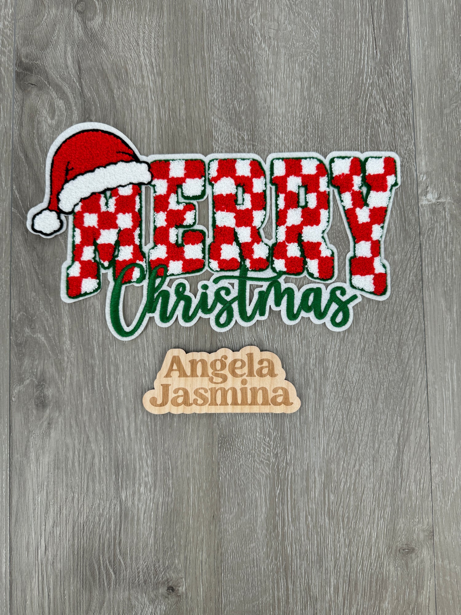Merry Christmas Checkered Chenille Patch