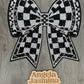 Checkered Black White Pink Sequins Bow Patch