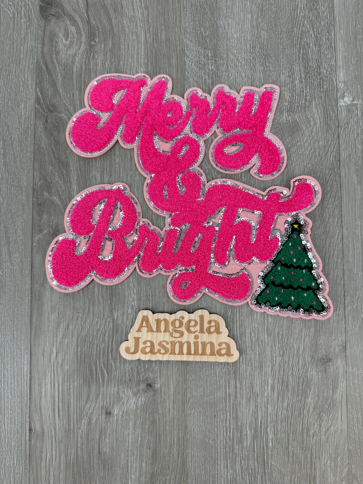 Pink Merry and Bright Tree Chenille Patch