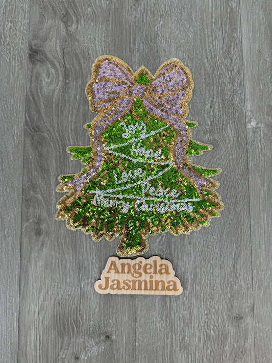 Christmas Tree Bow Joy Hope Love Sequin Patch