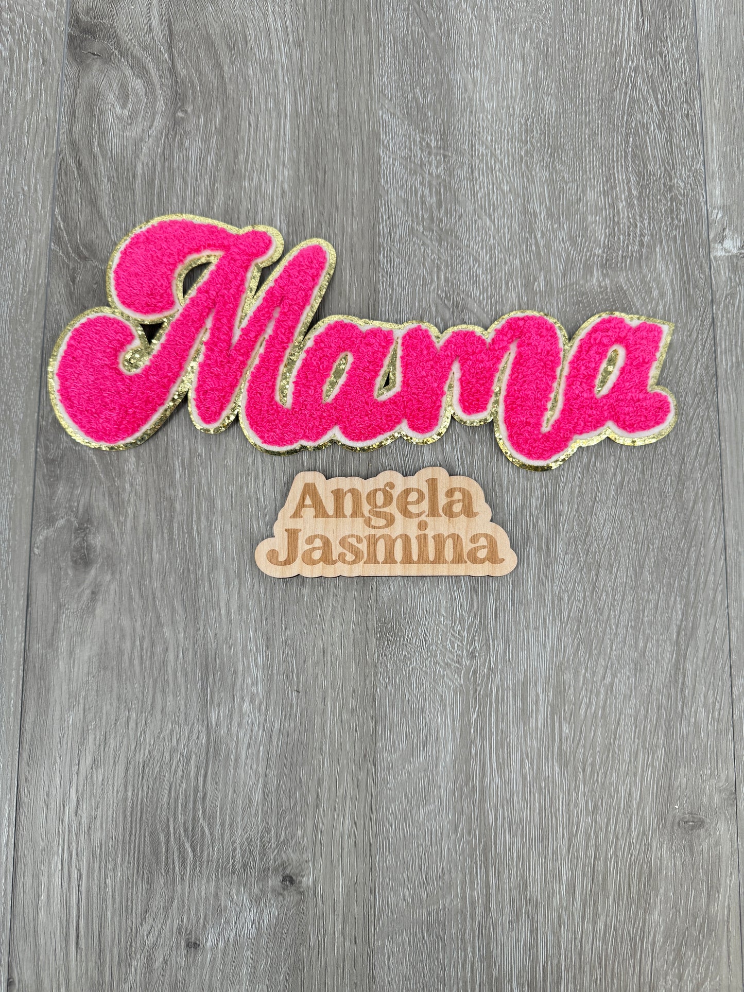 Hot Pink Gold Retro Mama Chenille Patch