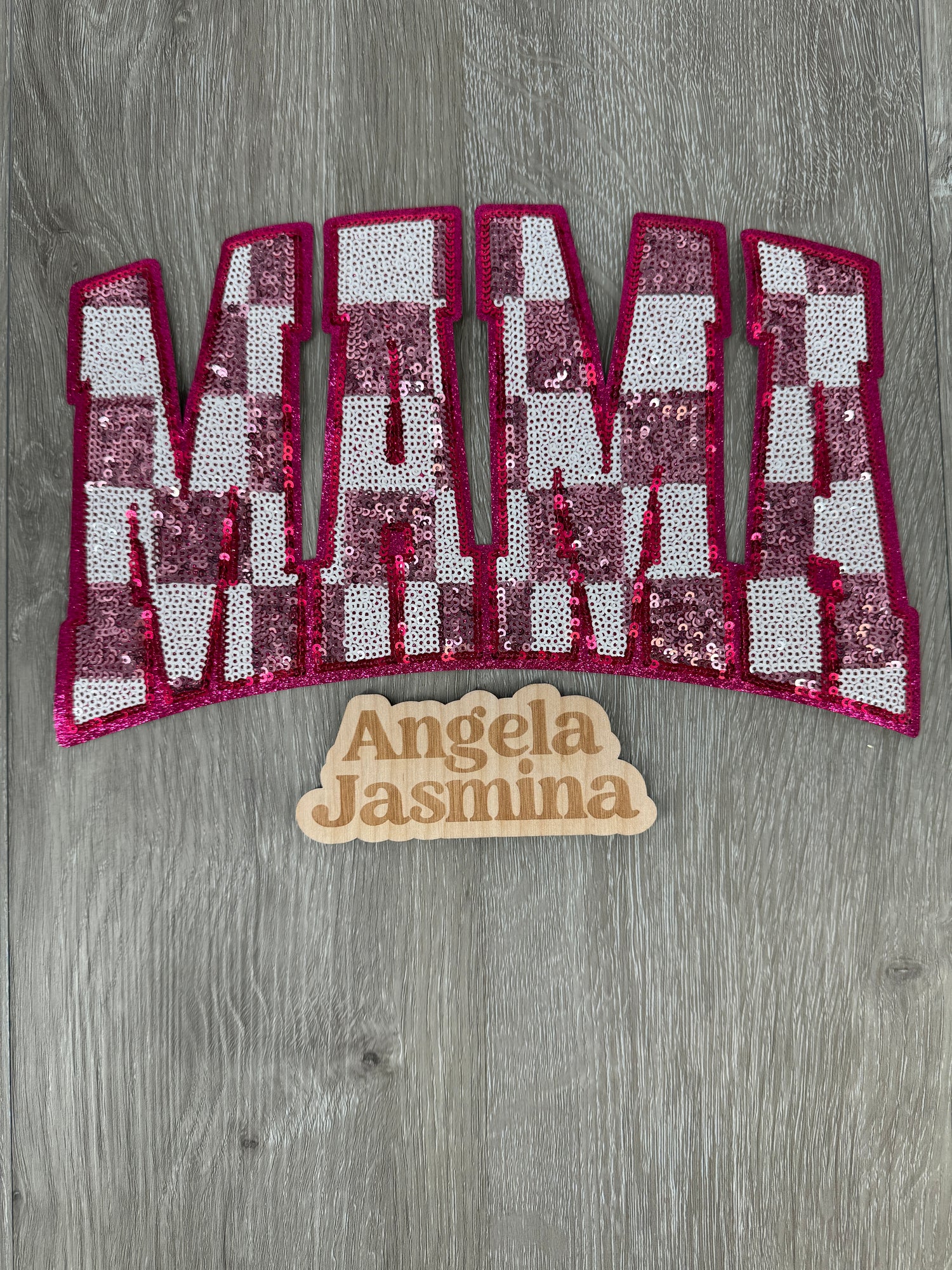 Pink White Mama Checkered Sequin Patch