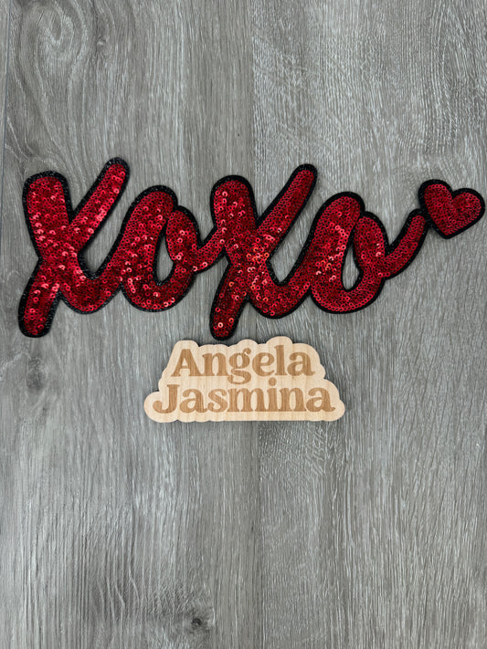 XOXO Script Red Black Sequin Patch