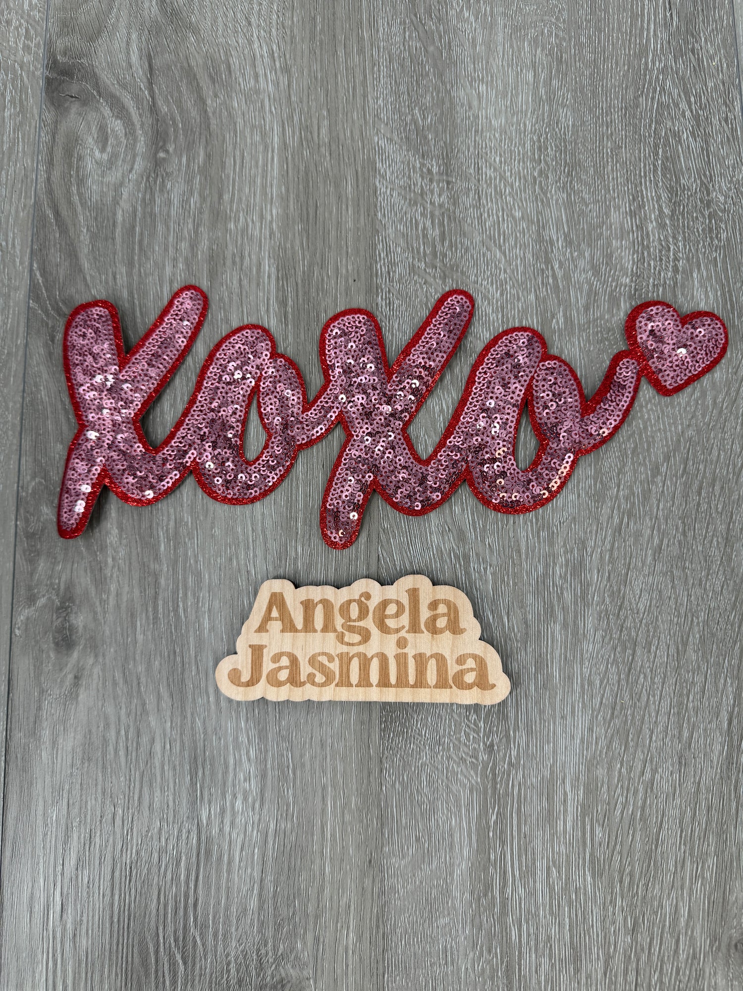 XOXO Script Pink Red Sequin Patch