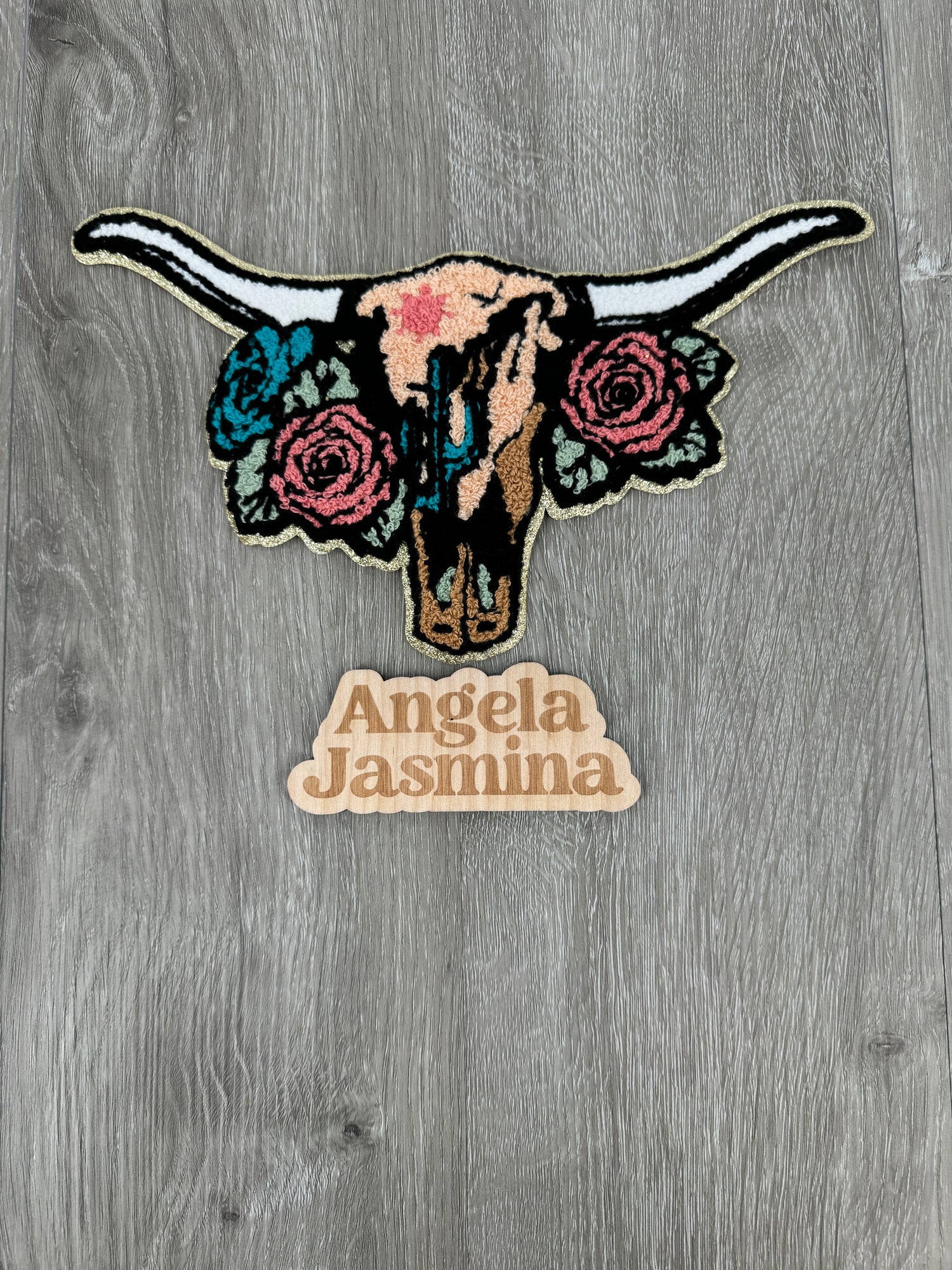 Floral Long Horn Chenille Patch