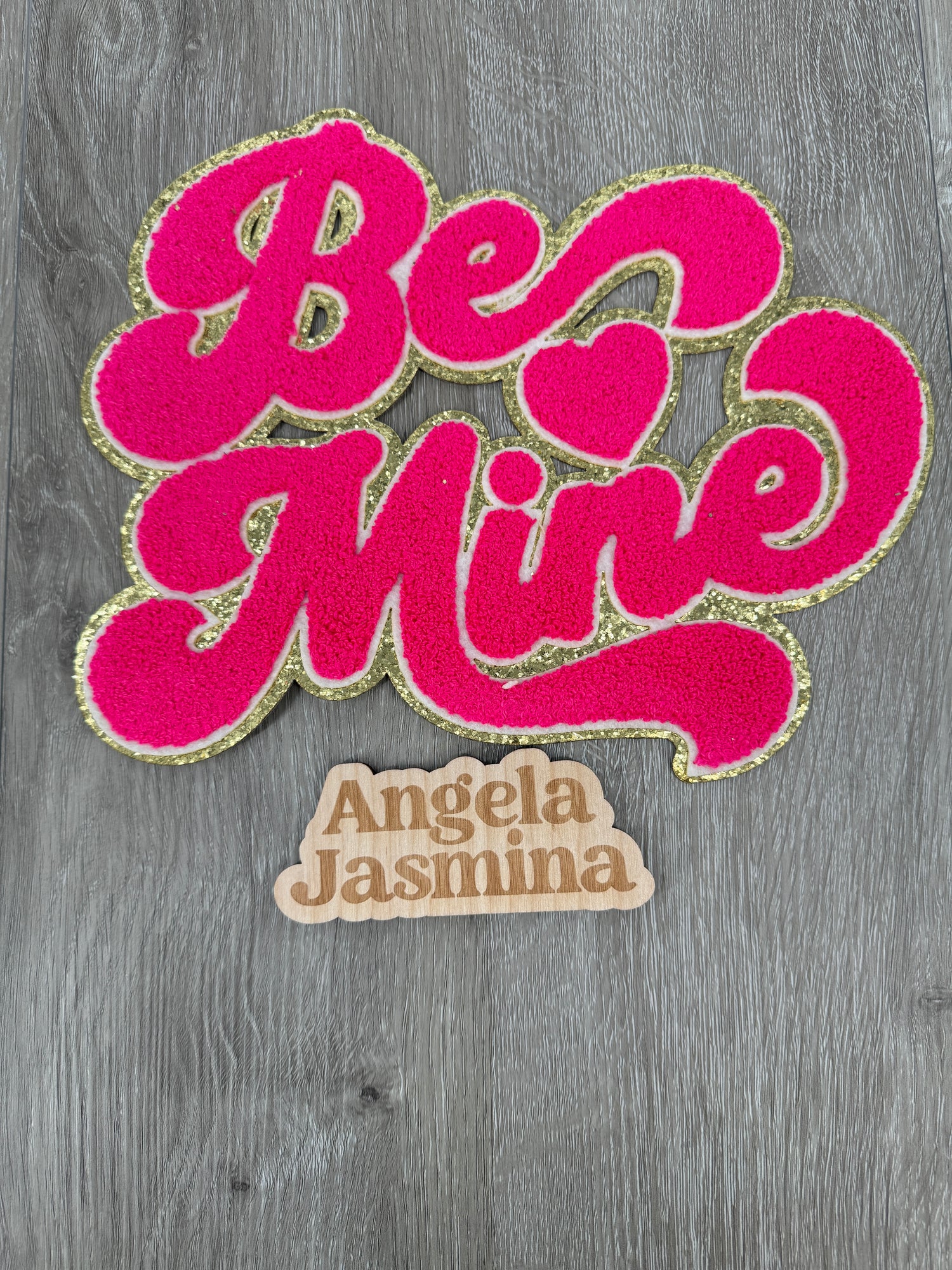 Hot Pink Gold Be Mine Chenille Patch