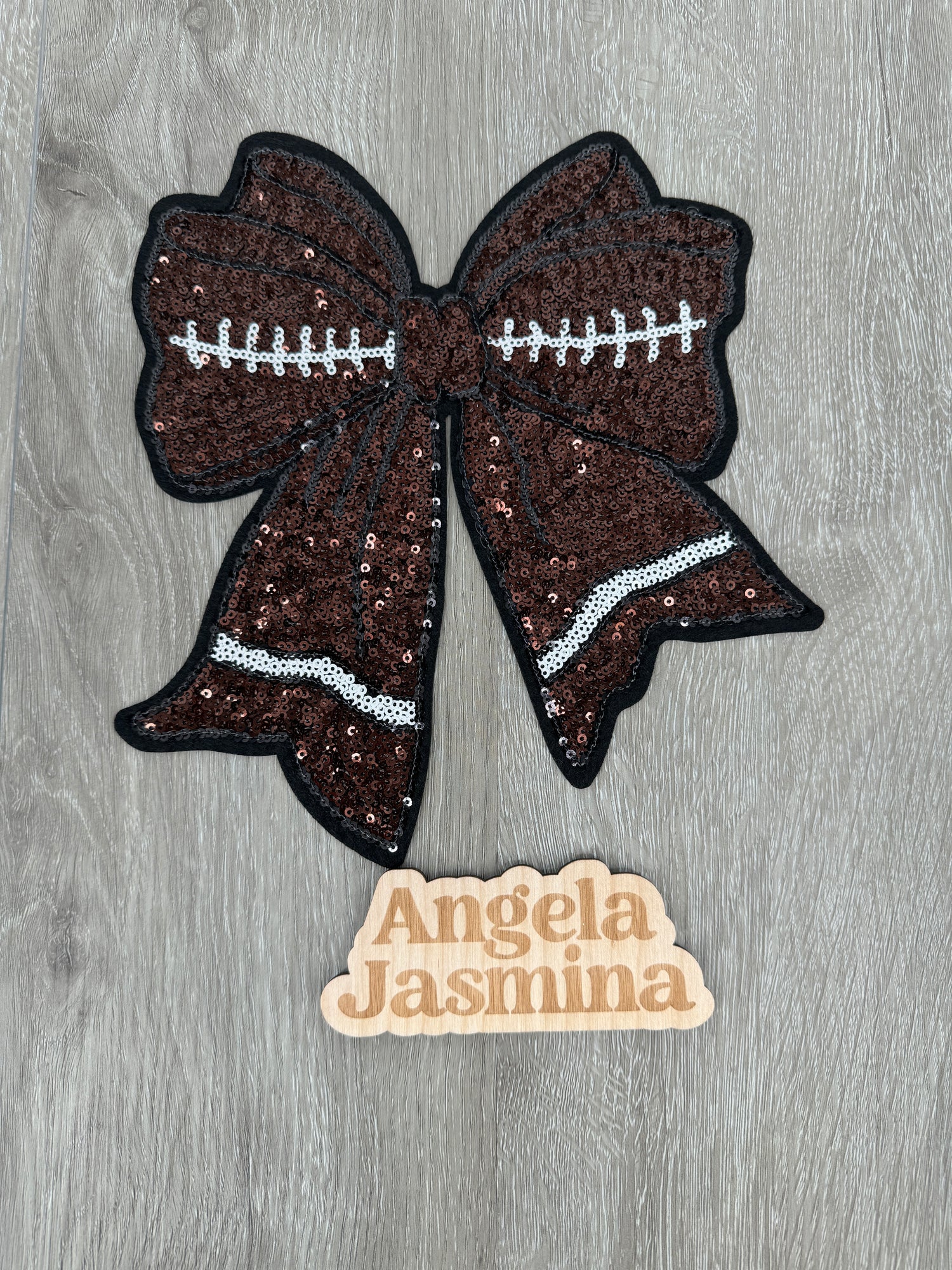 Football Bow Black Outline Patch- 8.5 inch wide