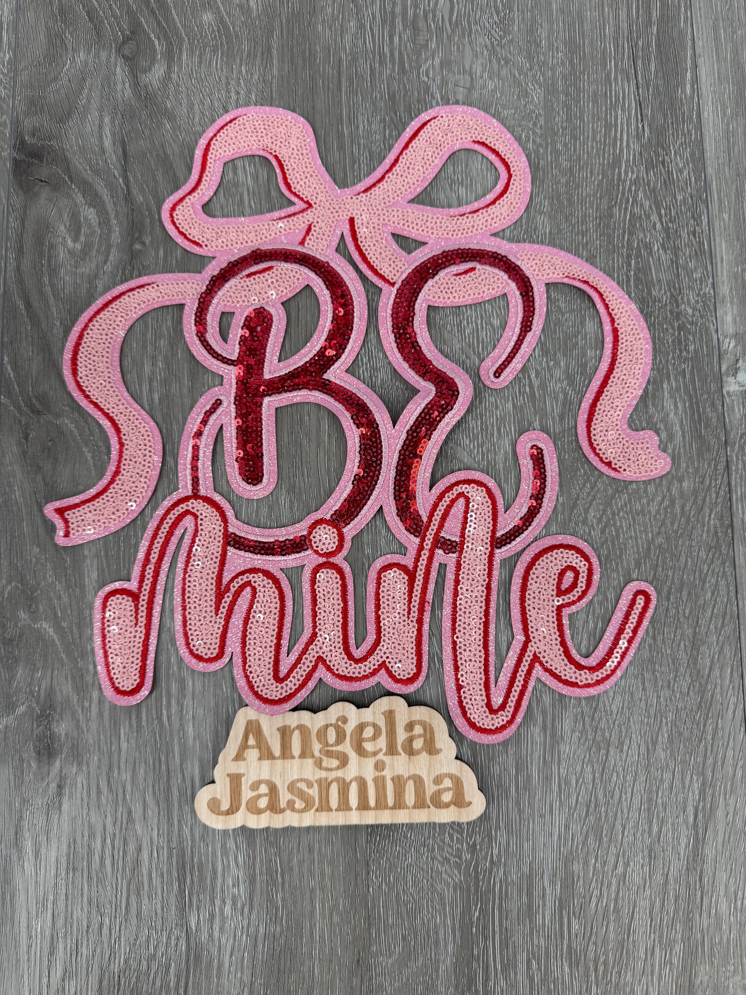 Be Mine Bow Pink Red Sequins Patch
