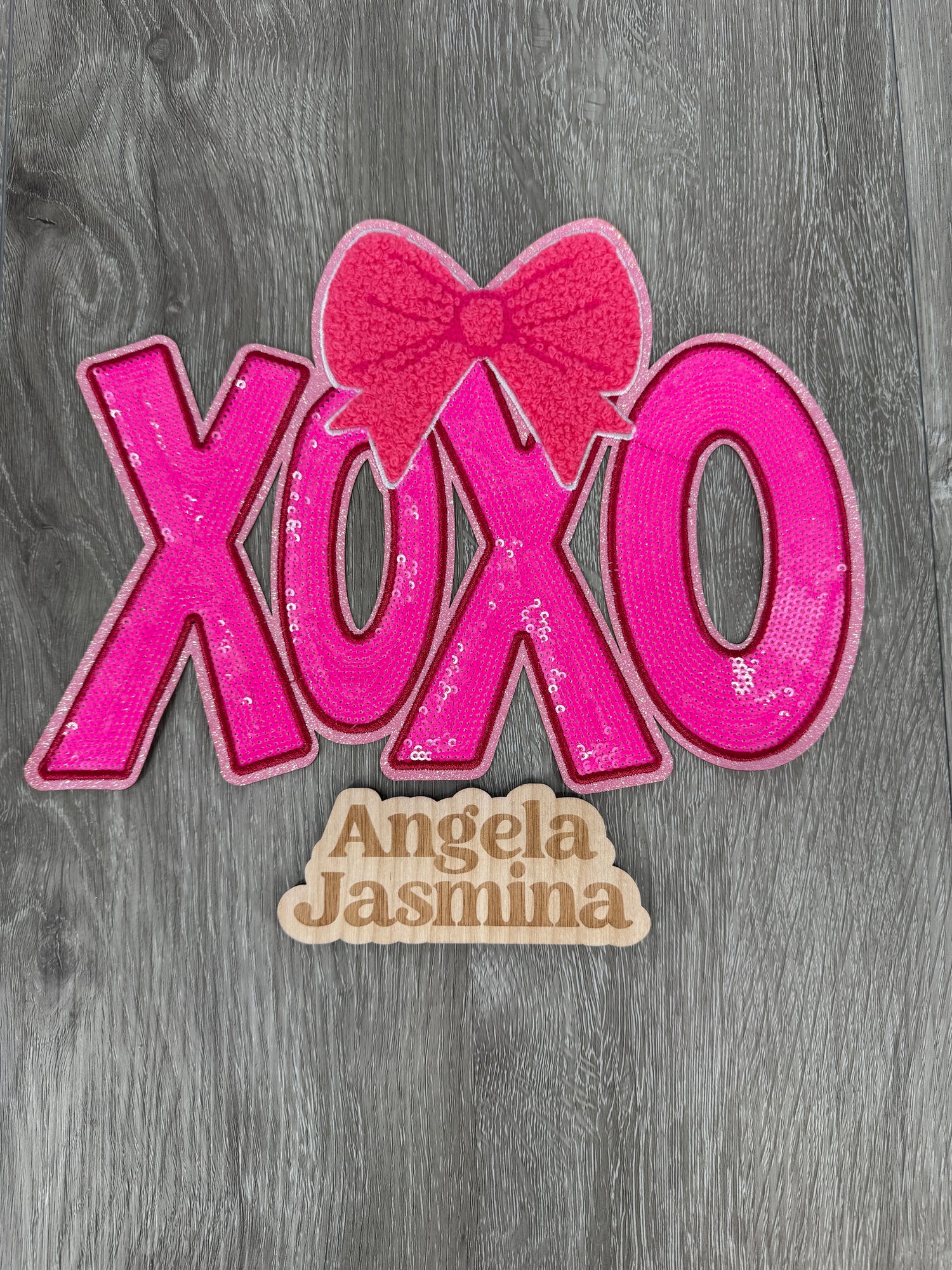 Pink XOXO Bow Sequins and Chenille Patch