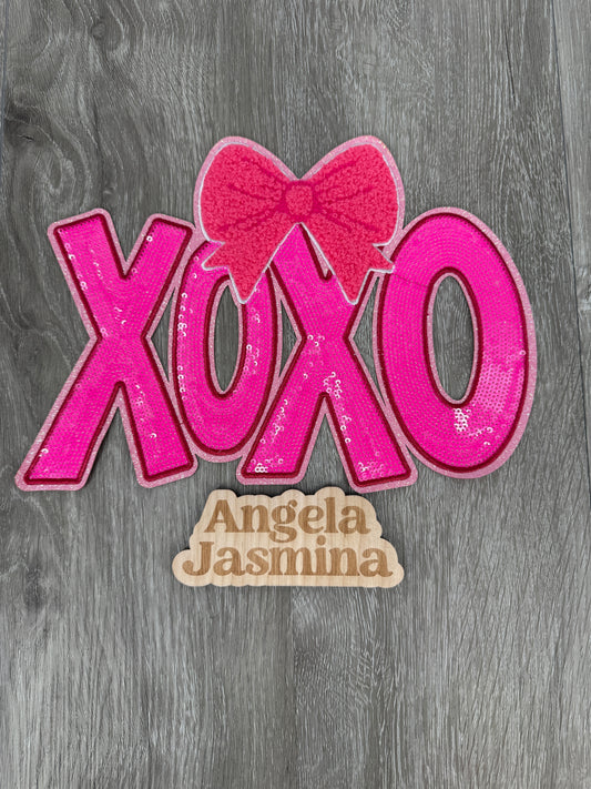 Pink XOXO Bow Sequins and Chenille Patch