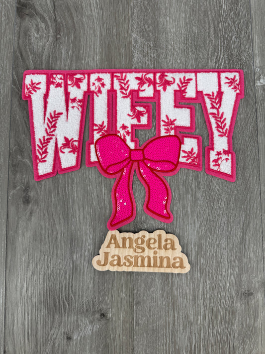 Wifey Floral Bow Sequins and Chenille Patch
