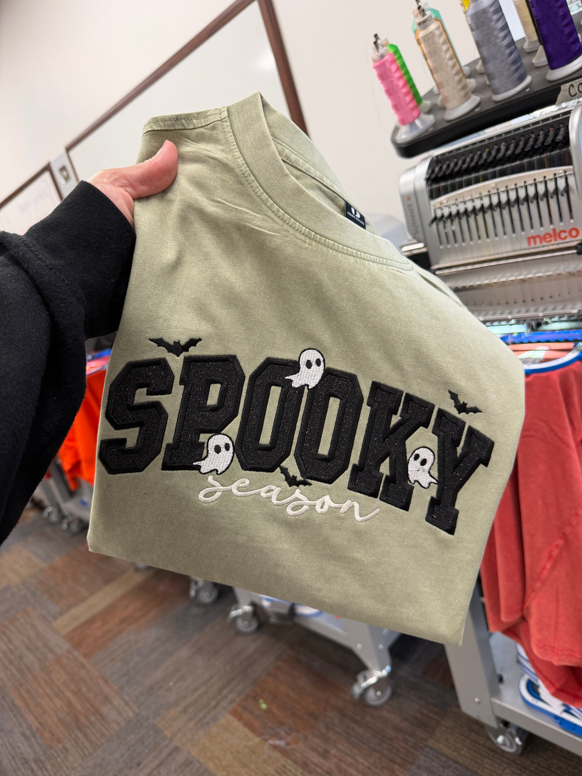 Spooky Season Acid Wash Embroidered Shirt