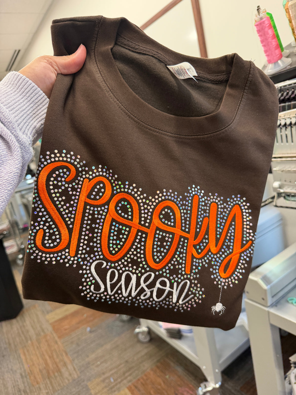 Brown Spooky Season Embroidered & BlingSweatshirt