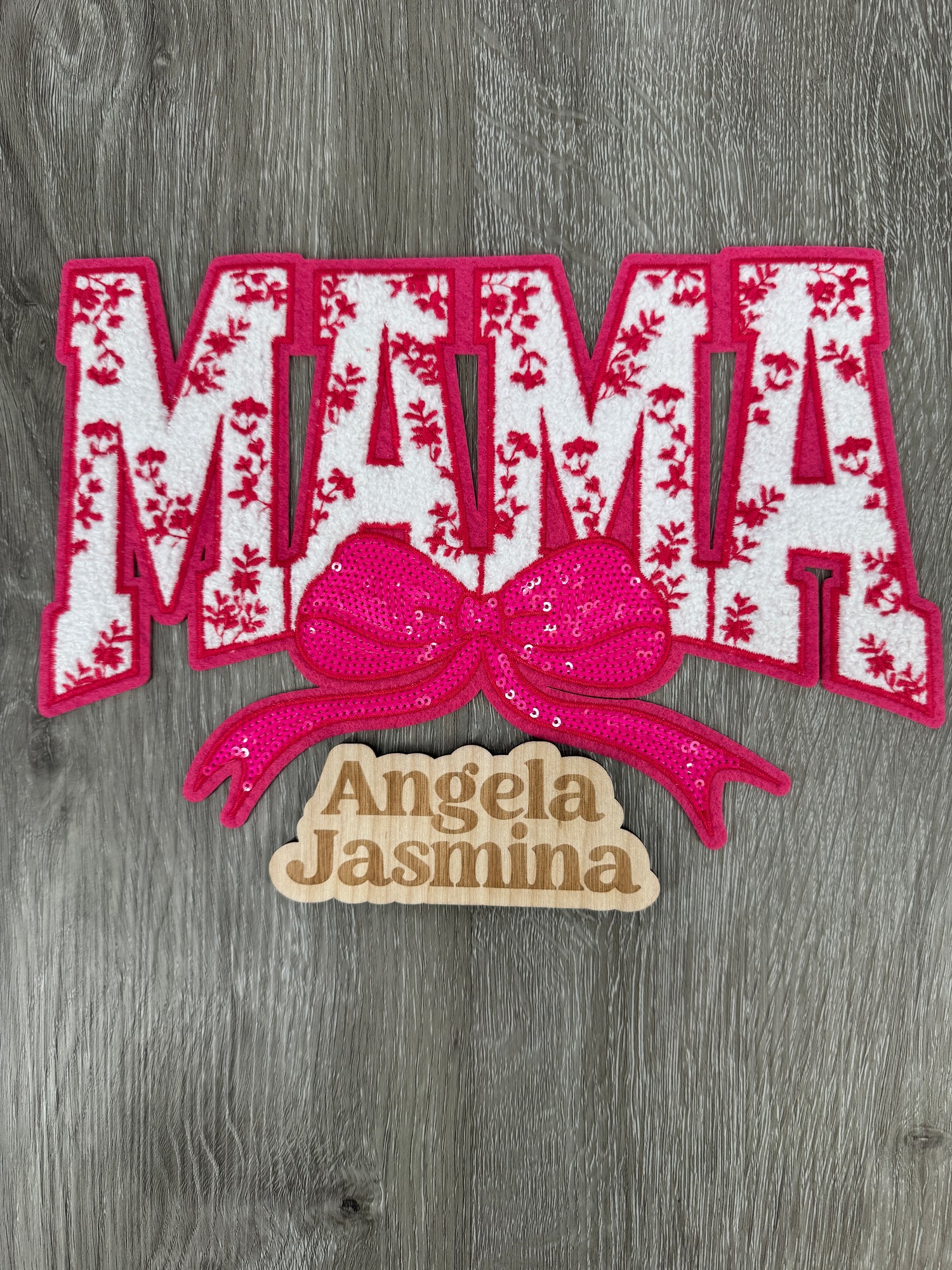 HOT PINK Mama Floral Bow Sequins and Chenille Patch