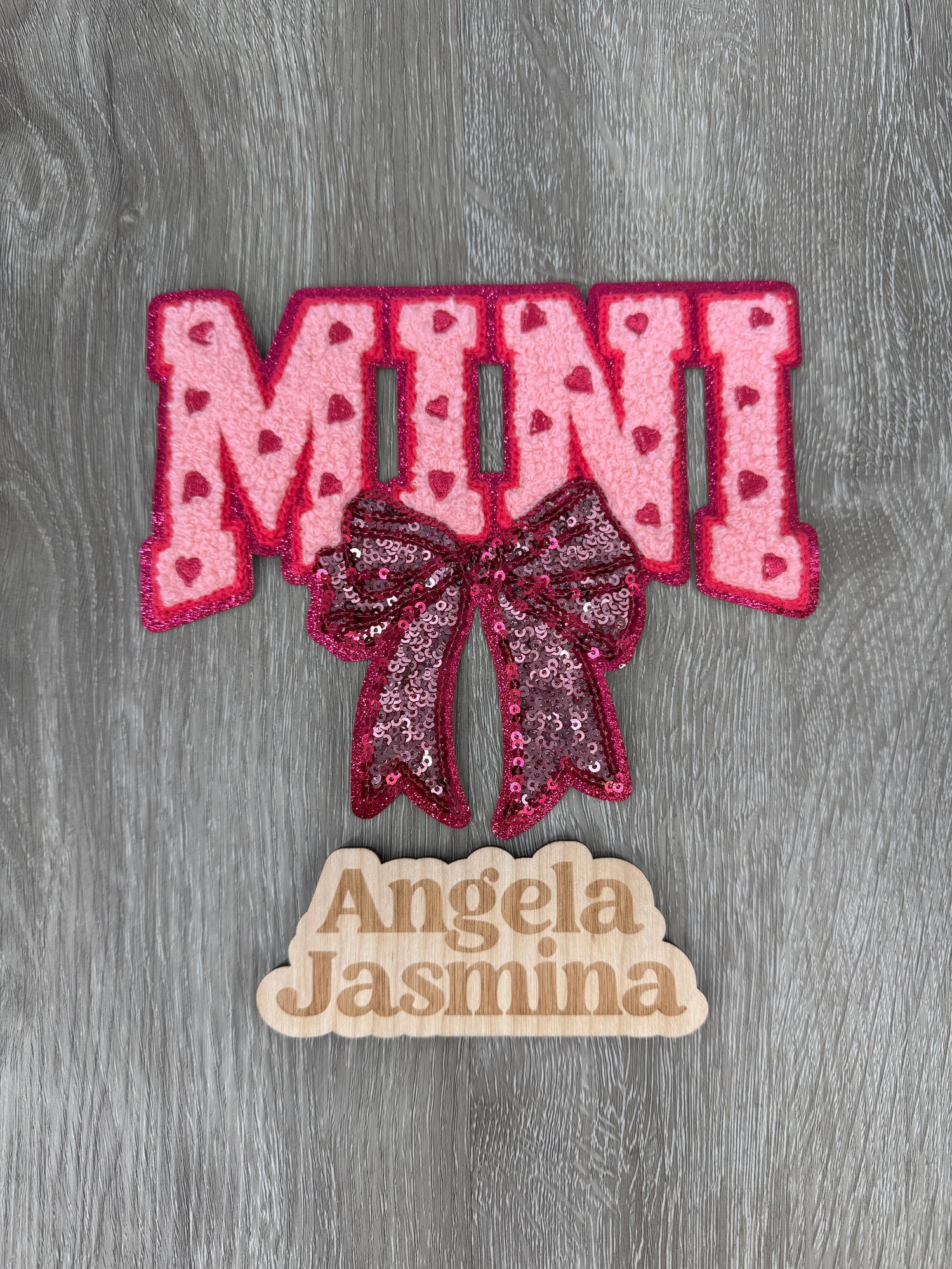 Mini Heart Bow Sequins and  Chenille Patch