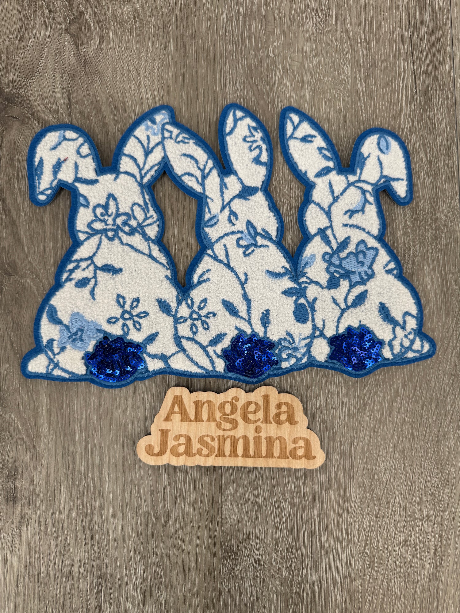 Blue Bunny Trio Chenille Patch