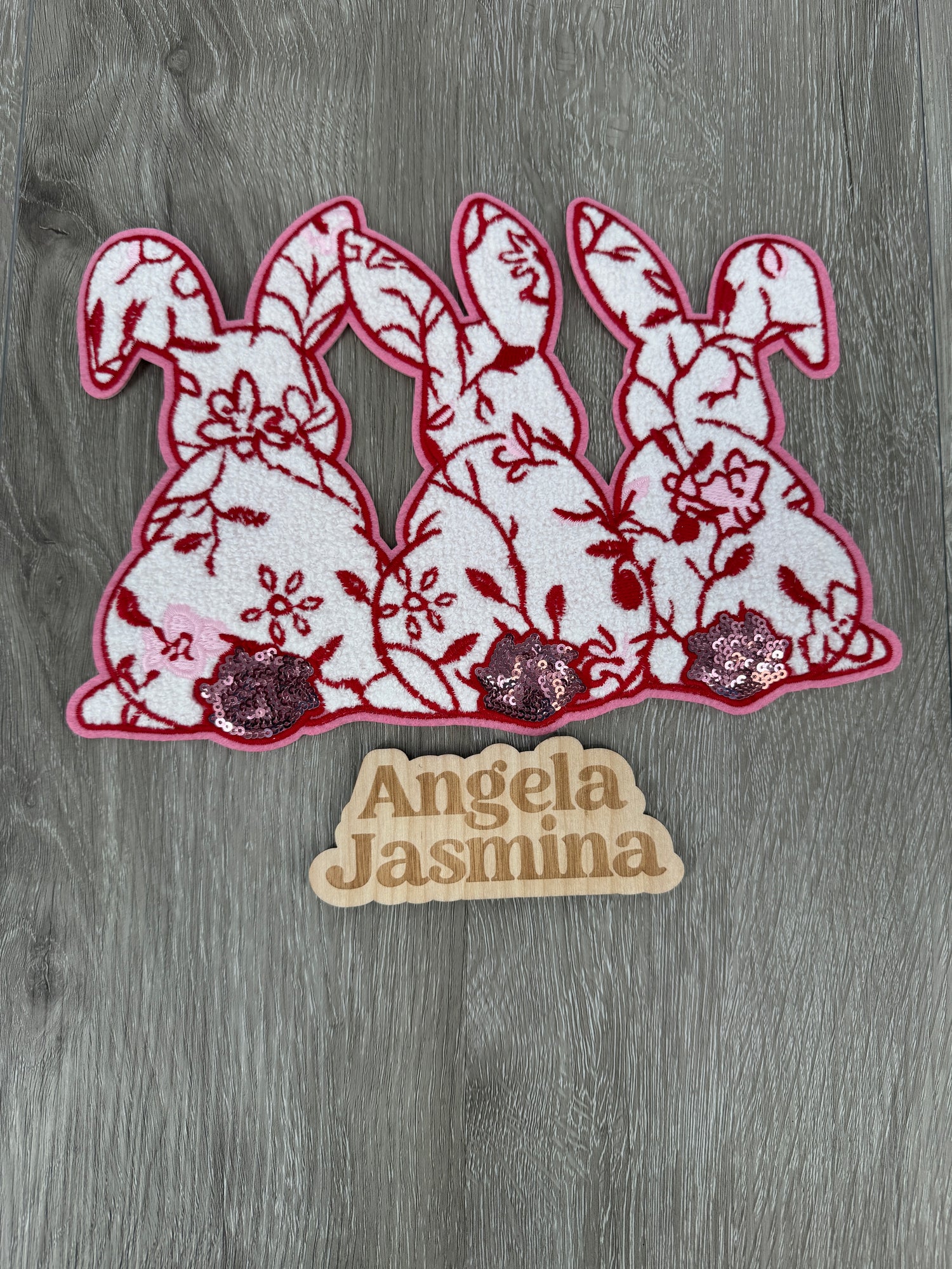 Pink Bunny Trio Chenille Patch