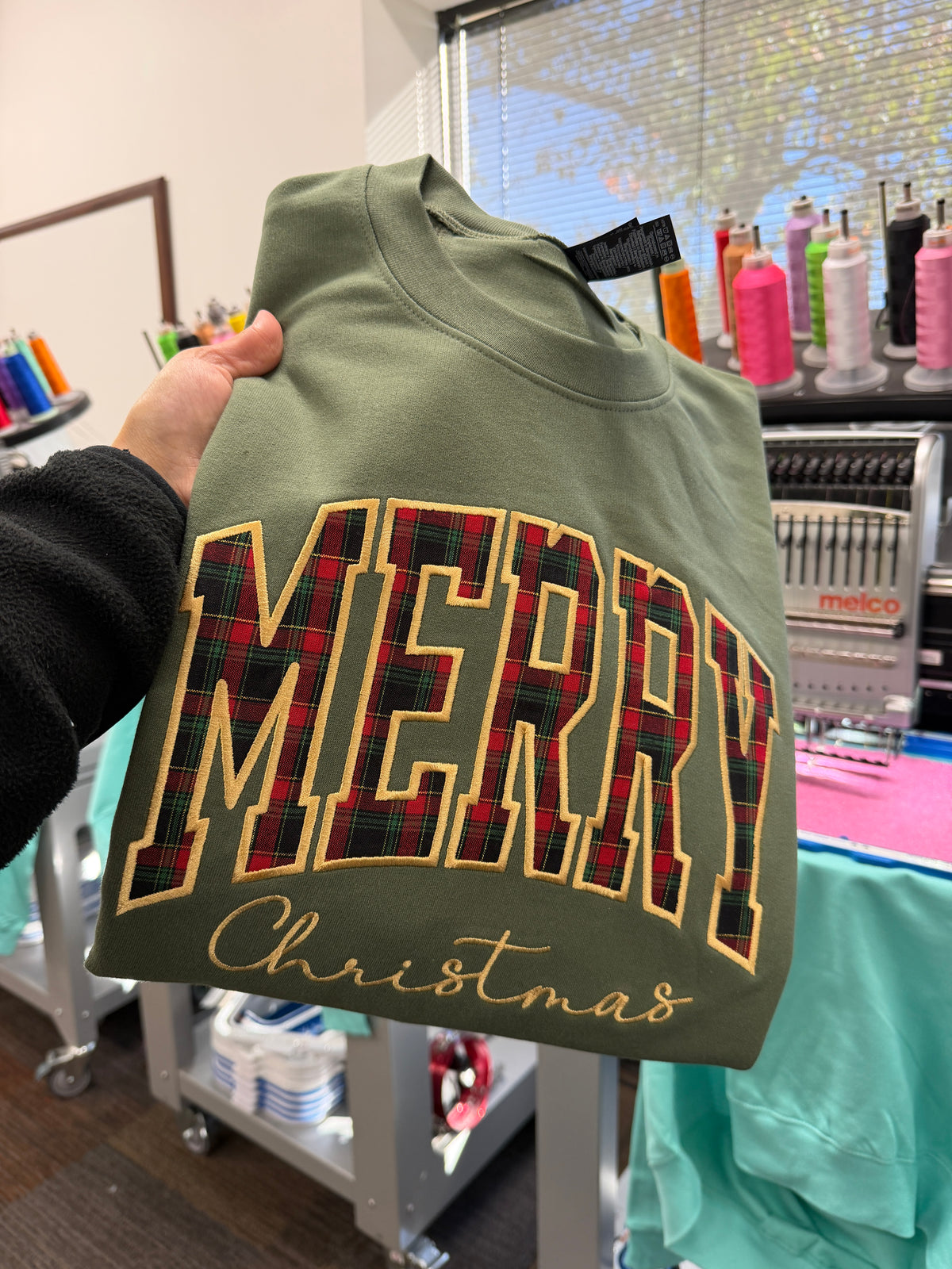 Merry Christmas Green Embroidered sweatshirt