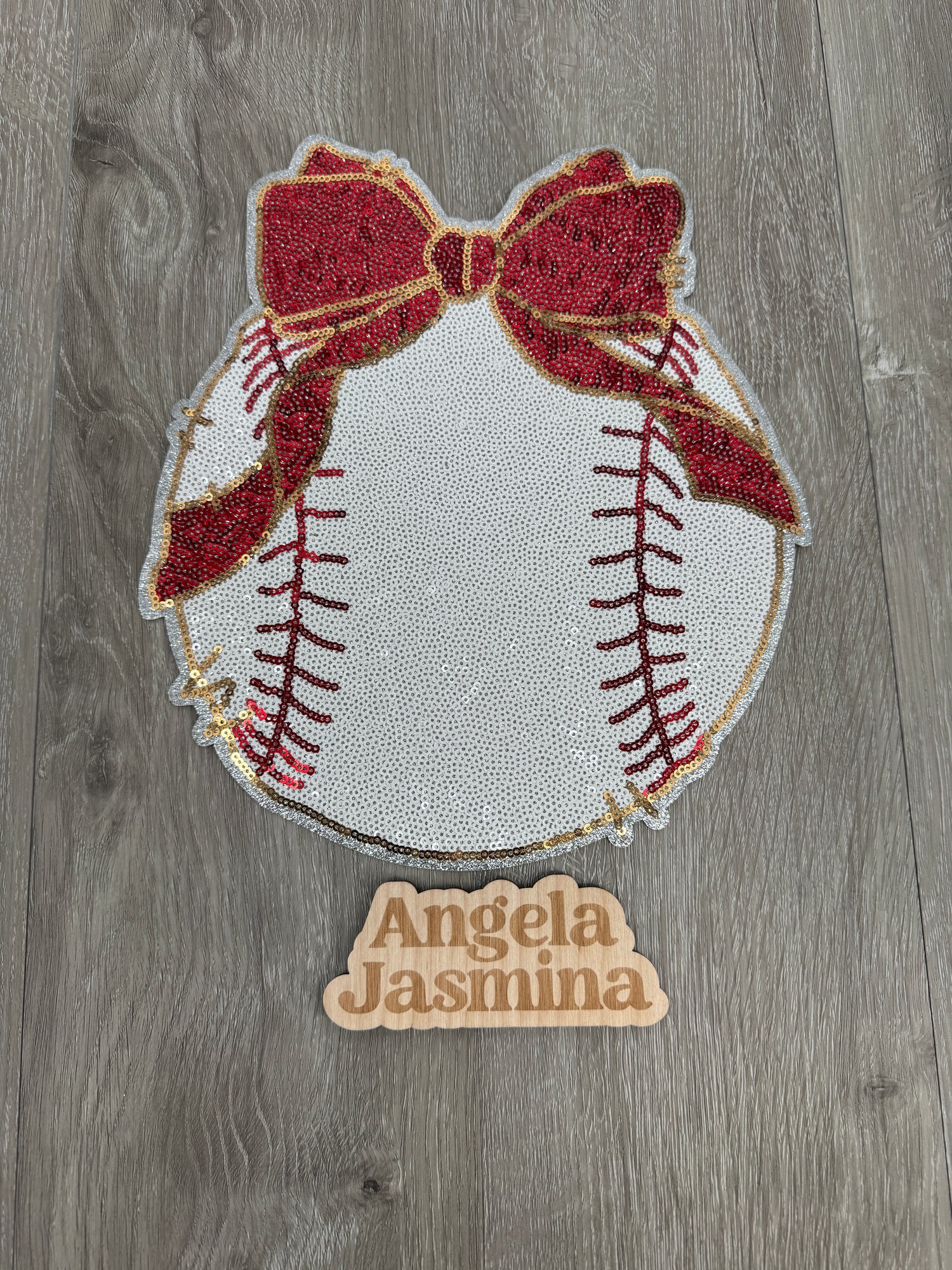 Baseball Bow Sequins Patch