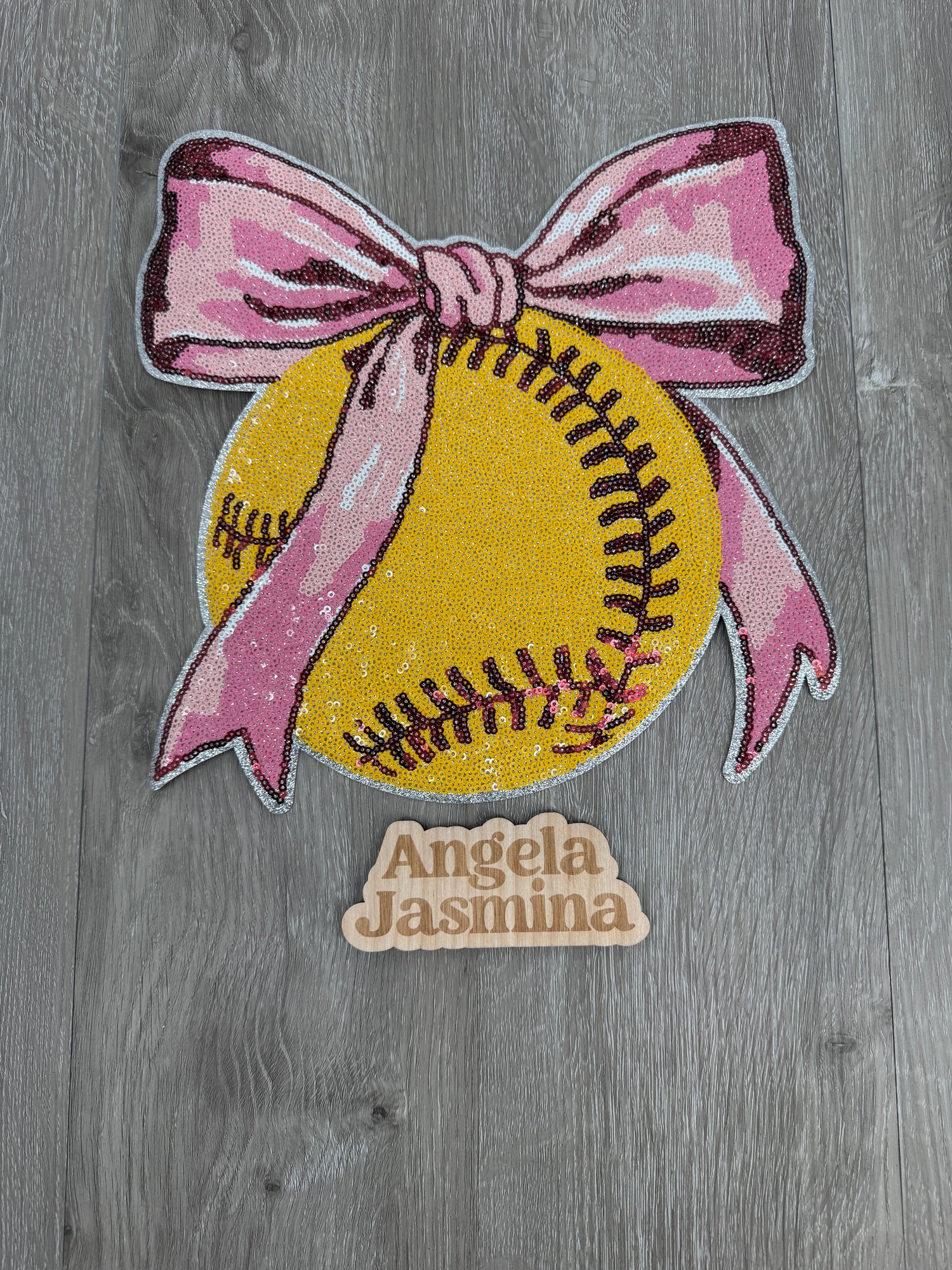 Softball Bow Sequins Patch