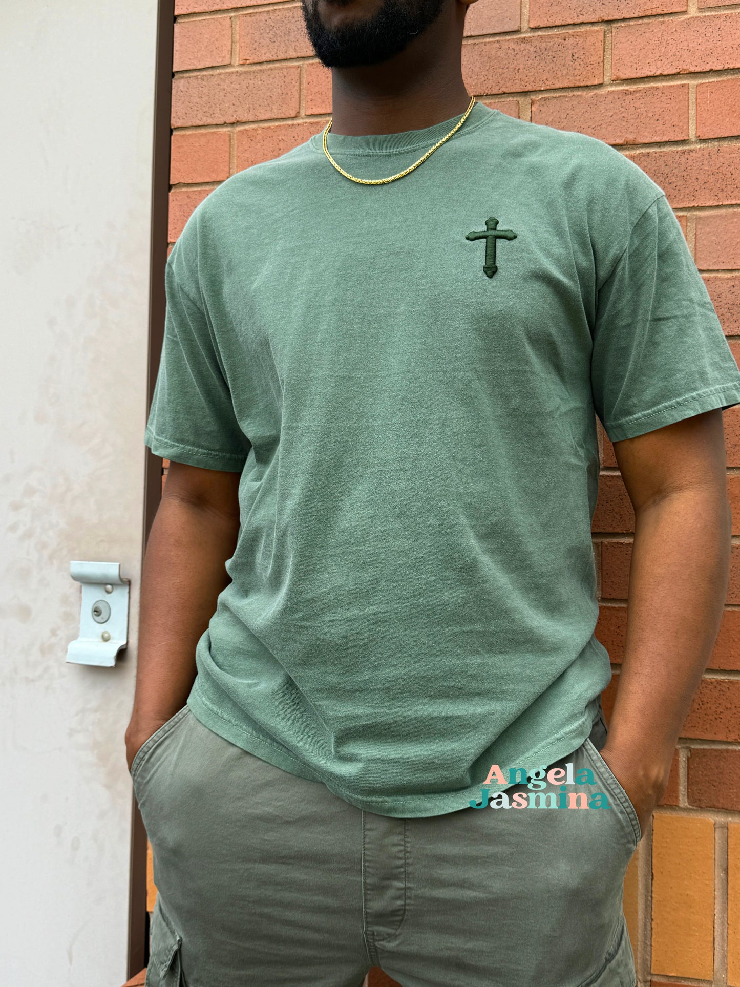 Puff Cross Embroidered Comfort Colors Tee