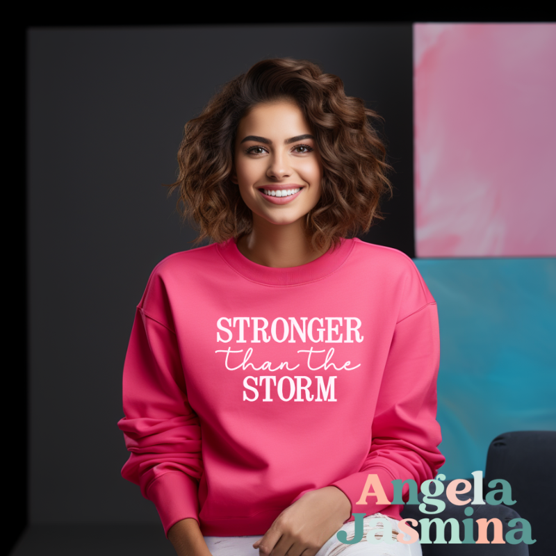 Hot Pink Stronger Than The Storm Embroidered Sweatshirt
