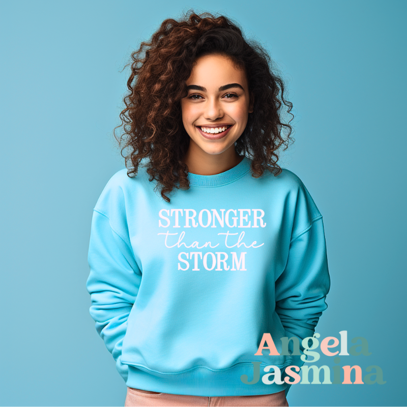 Sky Blue Stronger Than The Storm Embroidered Sweatshirt