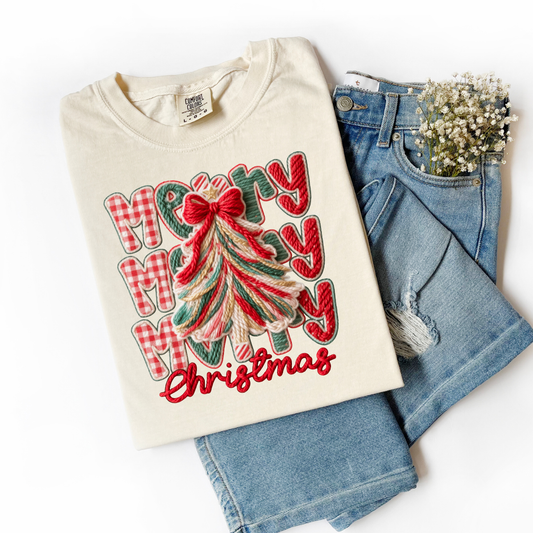 ADULT Yarn Merry Christmas Tree DTF TRANSFER