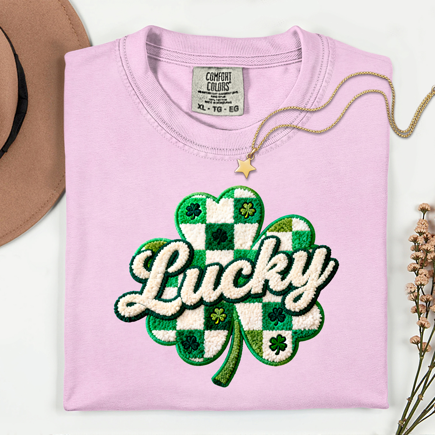 ADULT Lucky Shamrock Faux Chinelle St Patricks Day DTF TRANSFER
