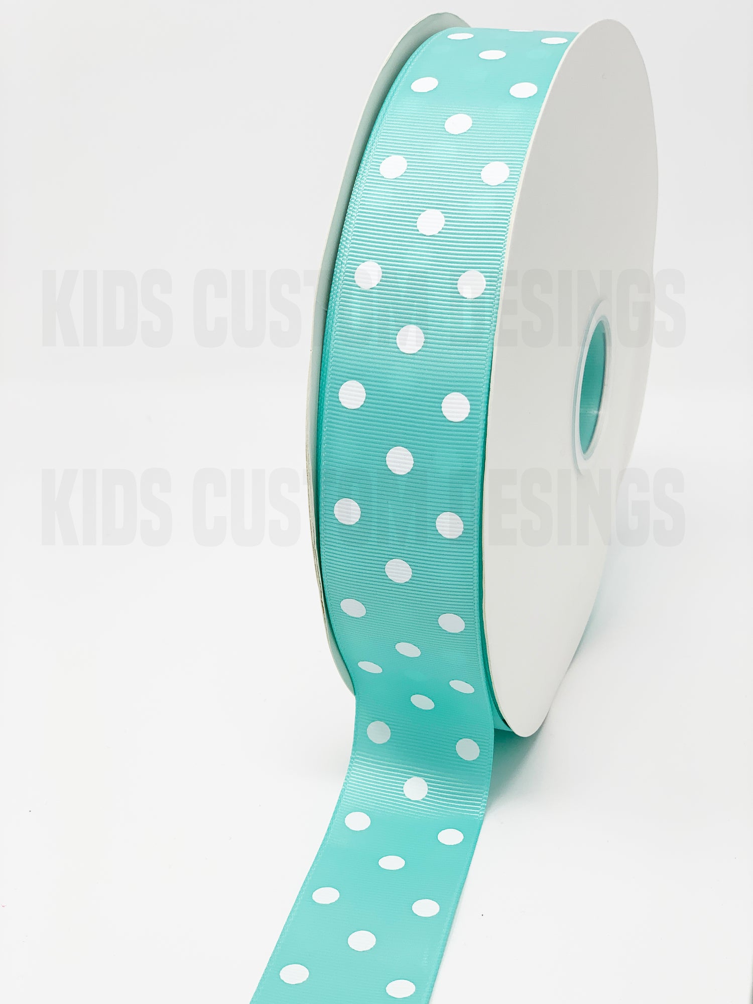 AQUA WITH WHITE POLKA DOT 1.5INCH  100 YD GROSGRAIN RIBBON
