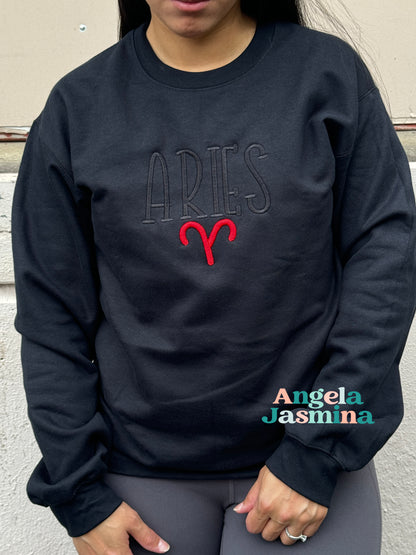 Zodiac 3D Embroidered Crewneck Sweatshirt