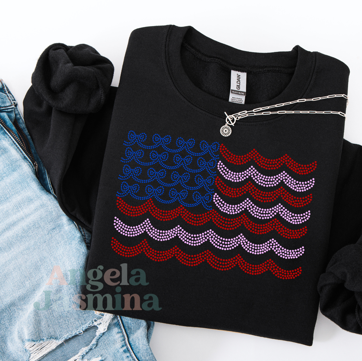Coquette Fourth of July Flag SPANGLE BLING Transfer