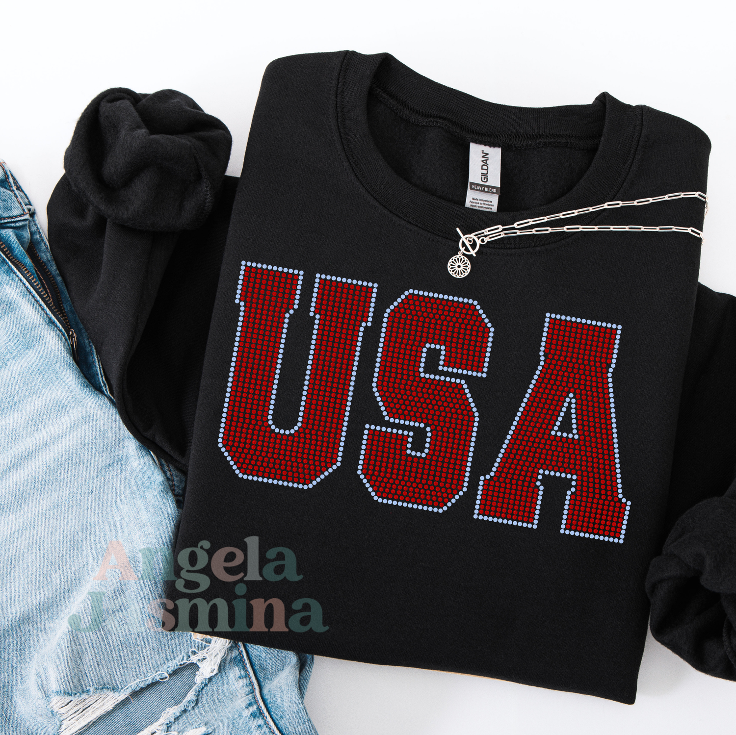 USA Straight Outline SPANGLE Transfer