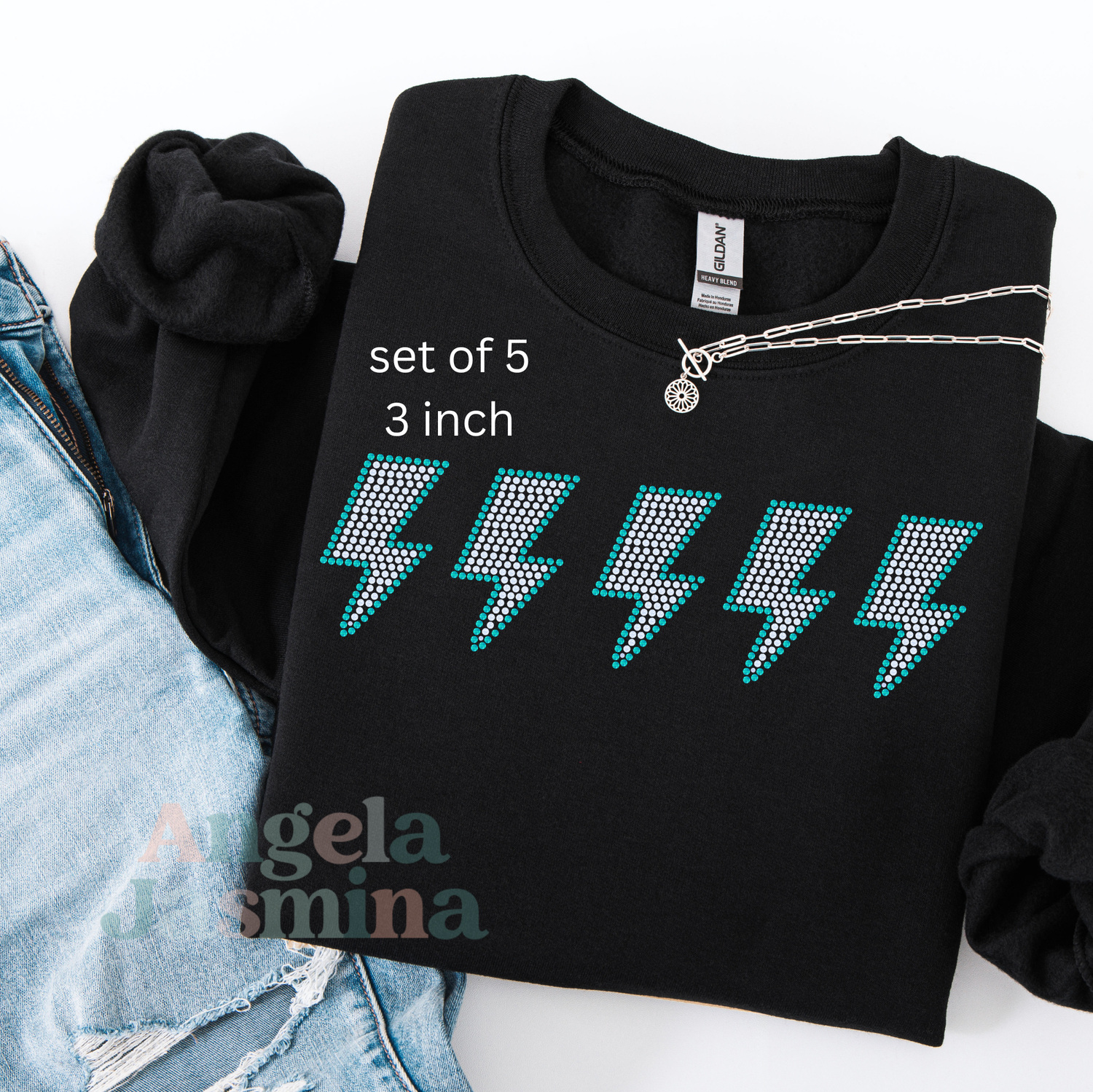3 inch Lightning Bolt 5 pieces SPANGLE Transfer