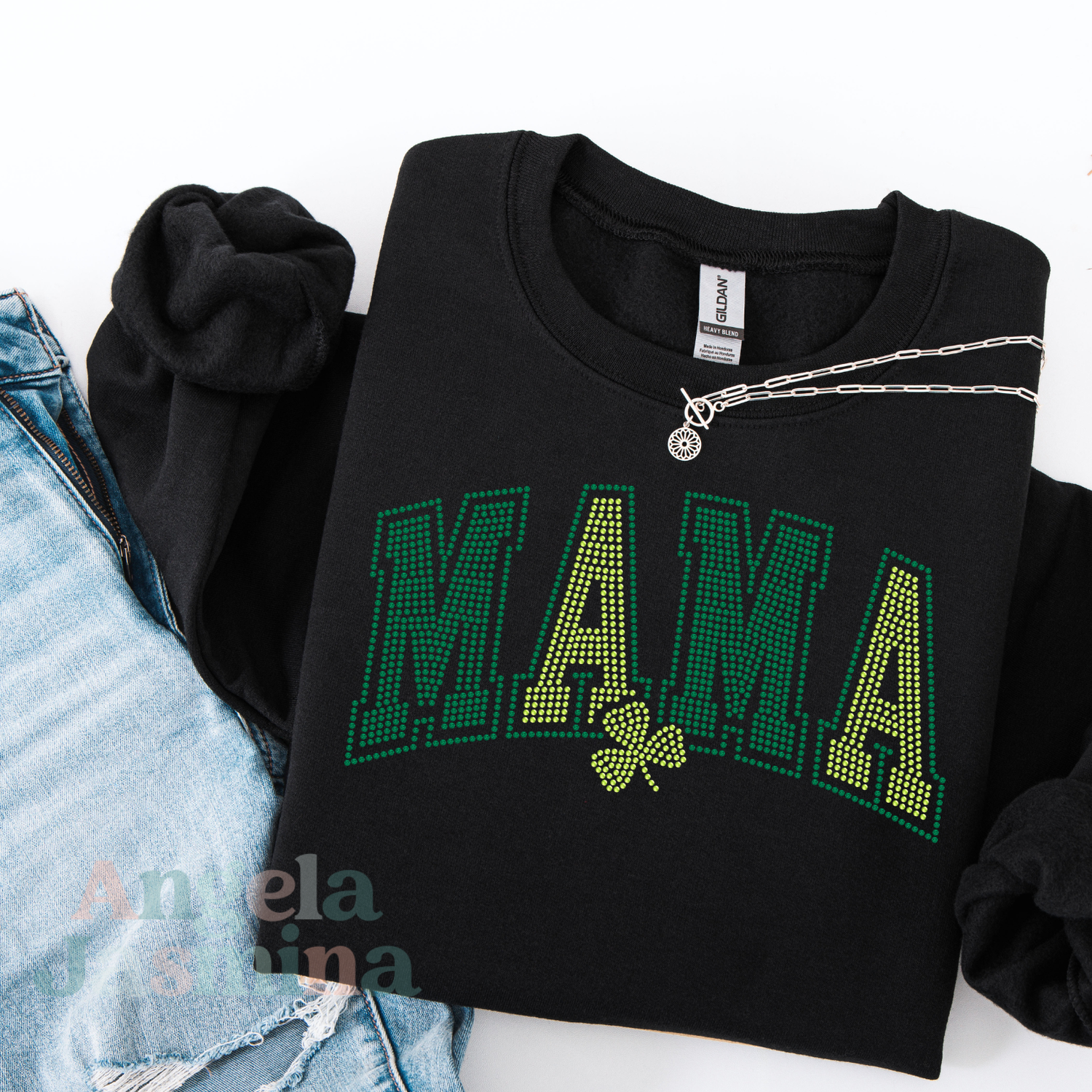 Mama Four Leaf Clover Color SPANGLE Transfer