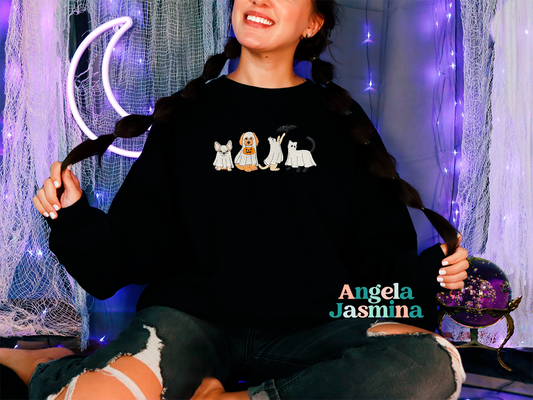 Ghost Cat and Dog Embroidered Sweatshirt