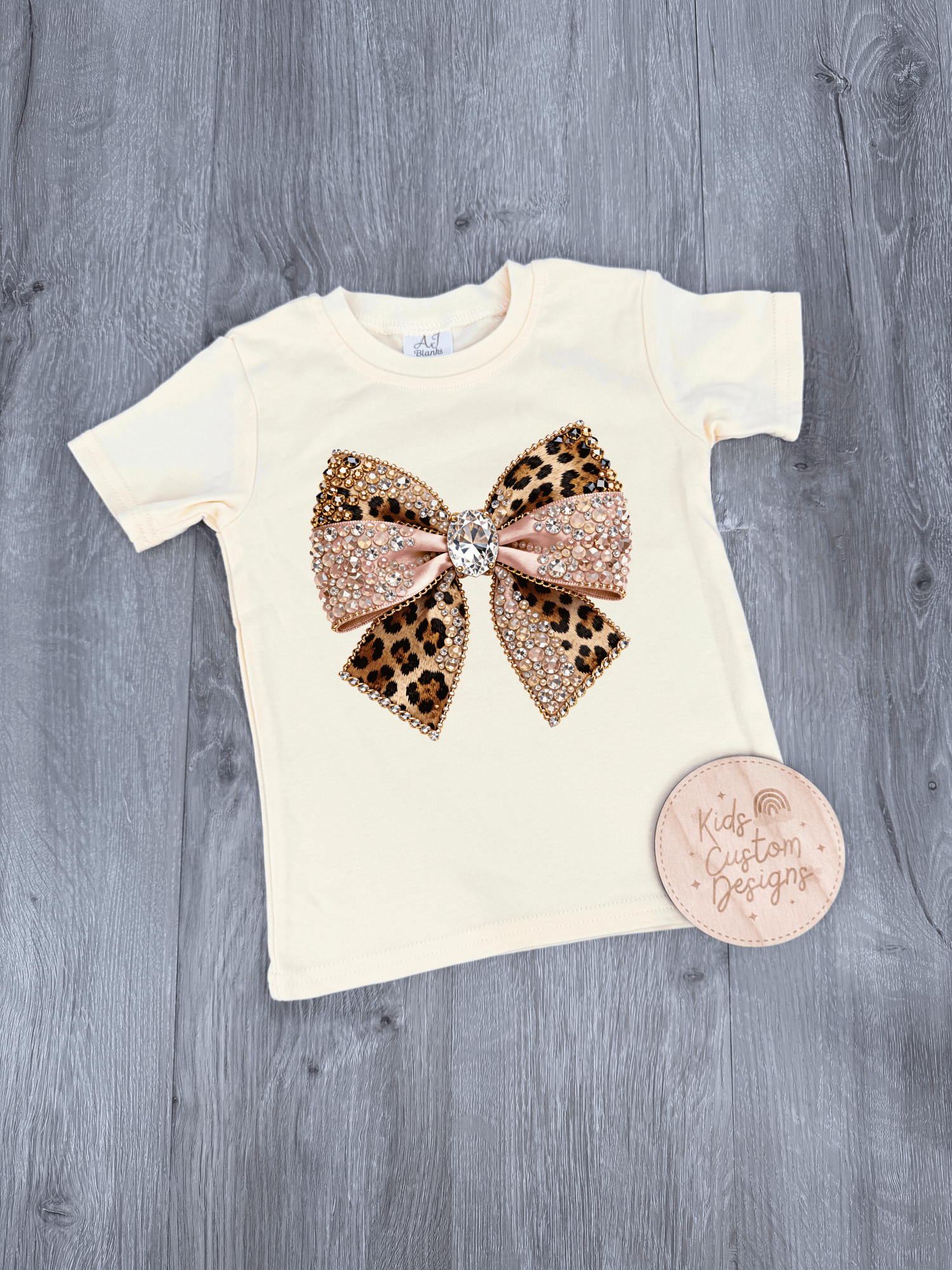 KIDS Cheetah Bow Faux Rhinestones DTF Transfer
