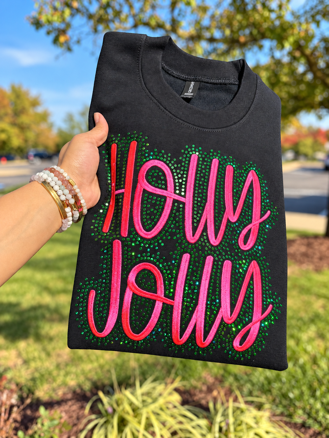Holly Jolly Bling and Embroidered sweatshirt