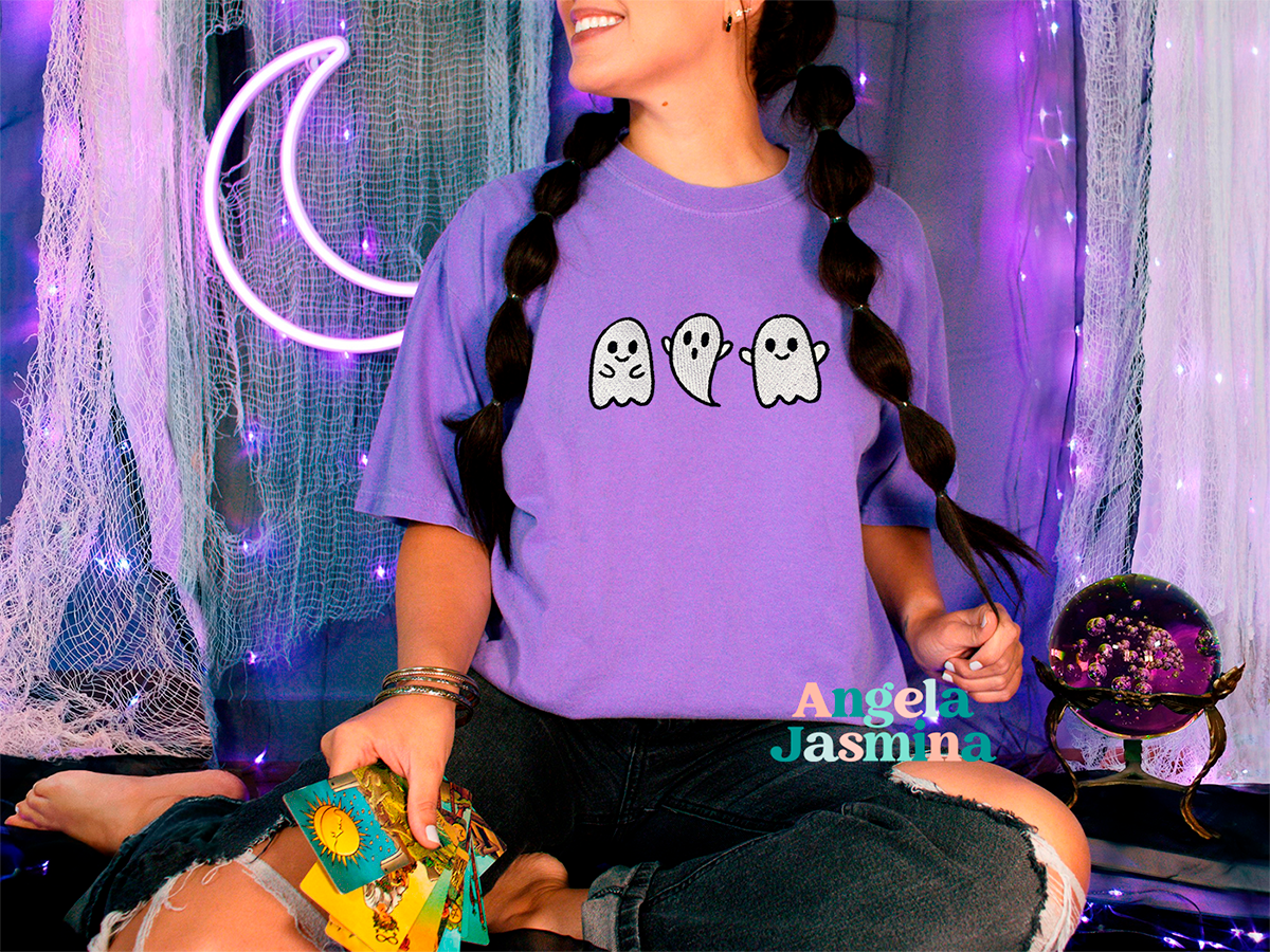 Cute Spooky Ghost Embroidered Tee