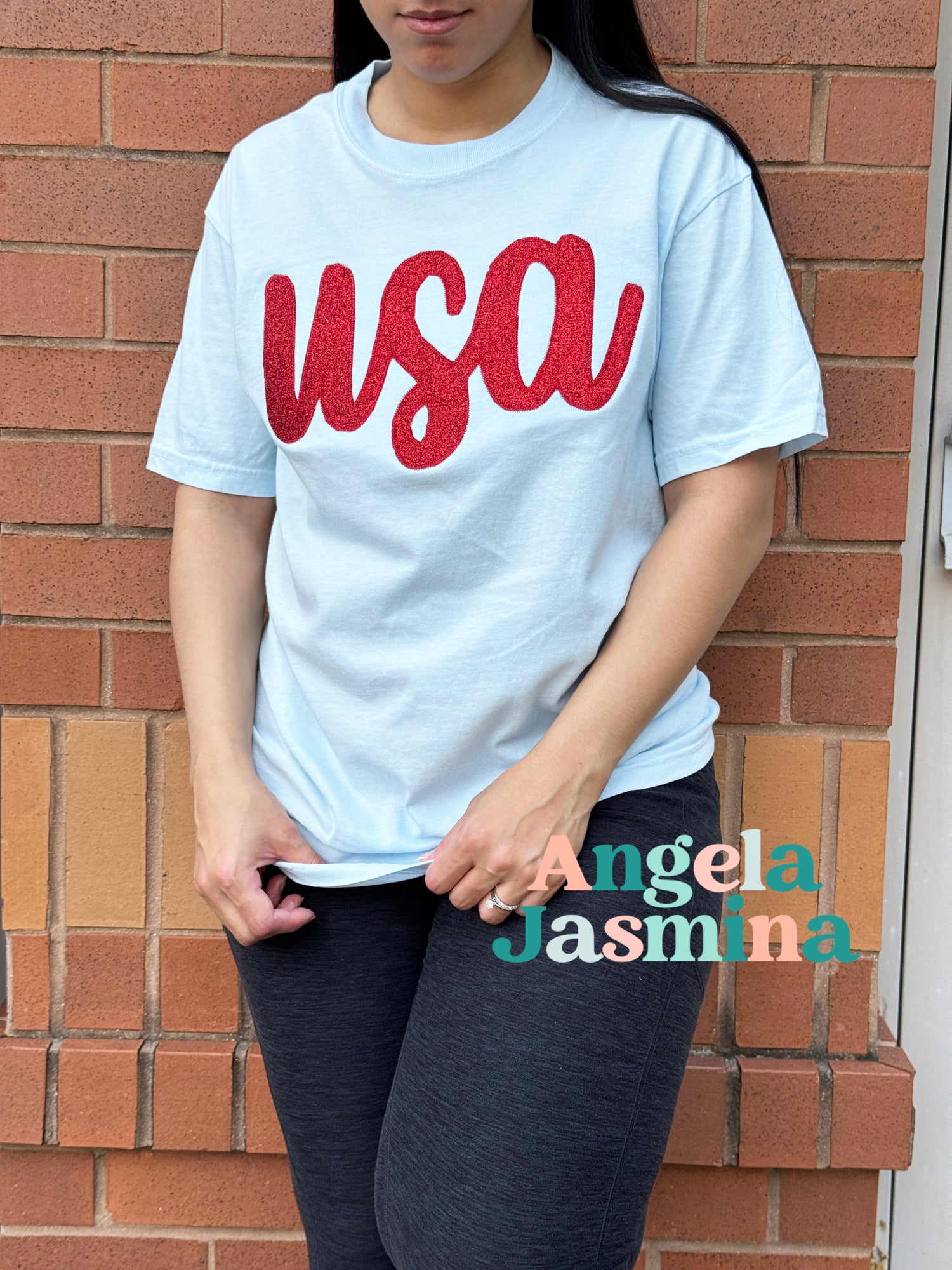 Light Blue USA Glitter Comfort Colors Tee