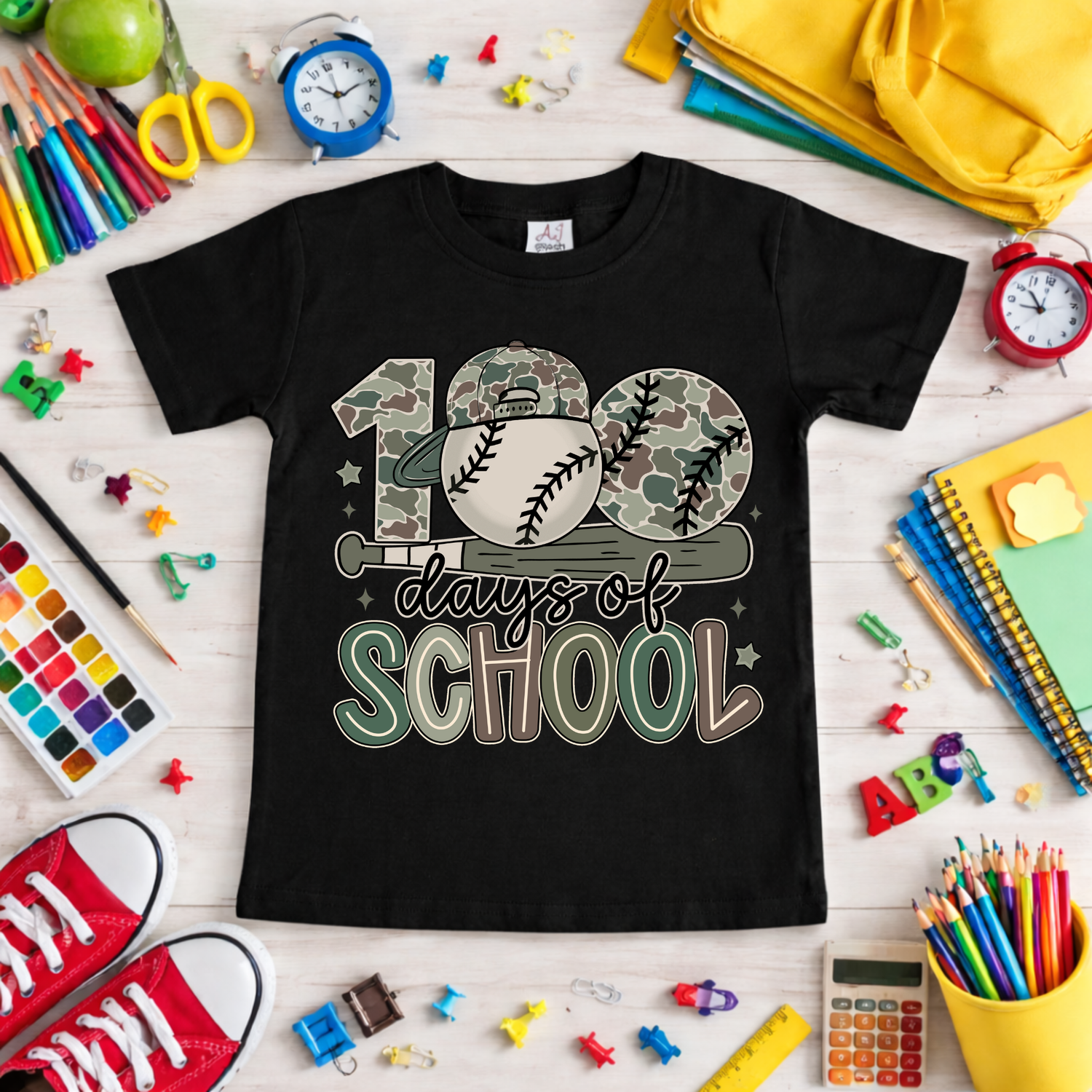 KIDS 100 Days of School Camo Baseball DTF TRANSFER